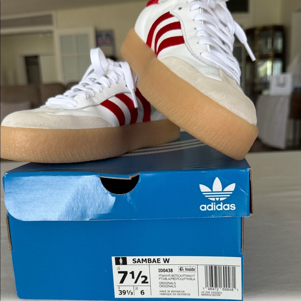 Adidas White and Red Gum Sole Sneakers - Picture 2 of 5